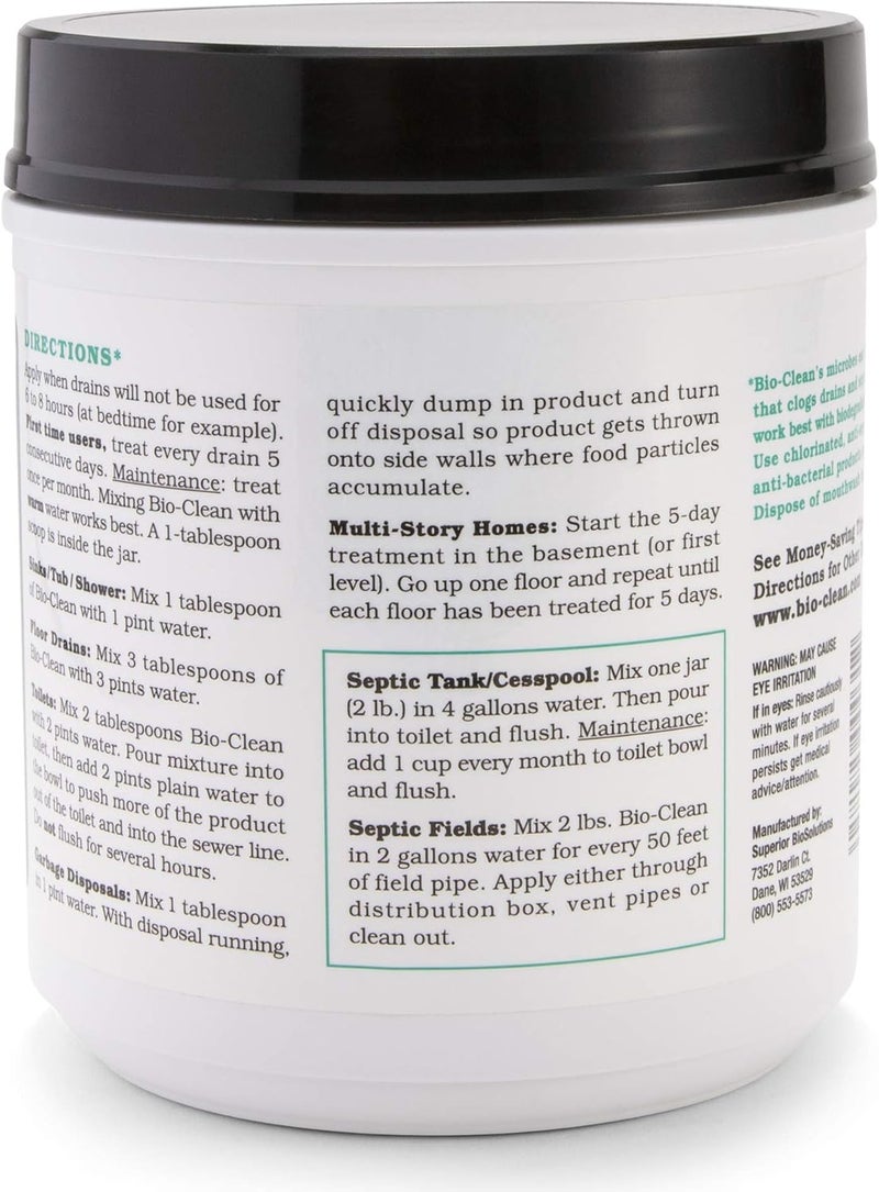 BioClean Drain Septic 2# Can Cleans Drains- Septic Tanks - Grease Traps All Natural and 100% Guaranteed No Caustic Chemicals! Removes fats Oil and Grease, Completely Cleans Your System. - Image 2